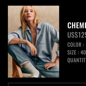 Sezane Max Shirt Bleu Très Clair - Size 40